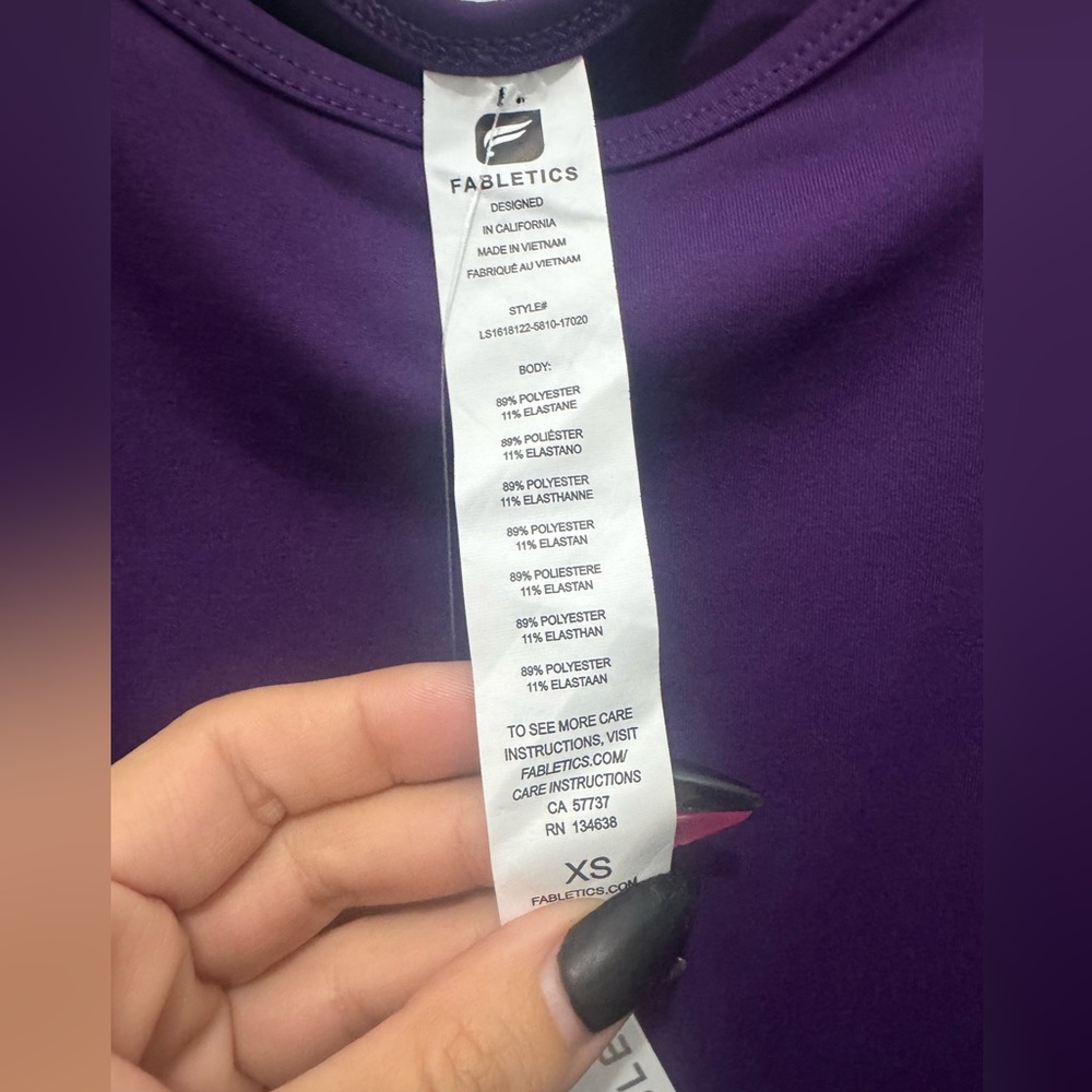Fabletics Purple Long-Sleeve Top with Ladder Cutout Sleeves - Picture 6 of 7